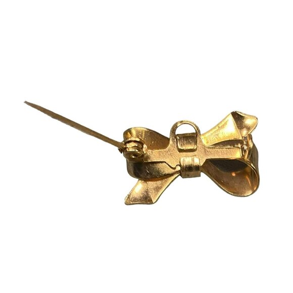 Vintage Small Robbon Bow Gold Tone Brooch Pendant - Picture 3 of 4